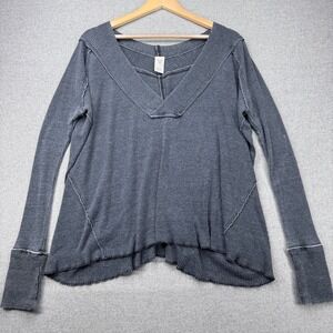 WE THE FREE Grey Ribbed V Neck Long Sleeve Top Thumbhole Shirt Womens XS